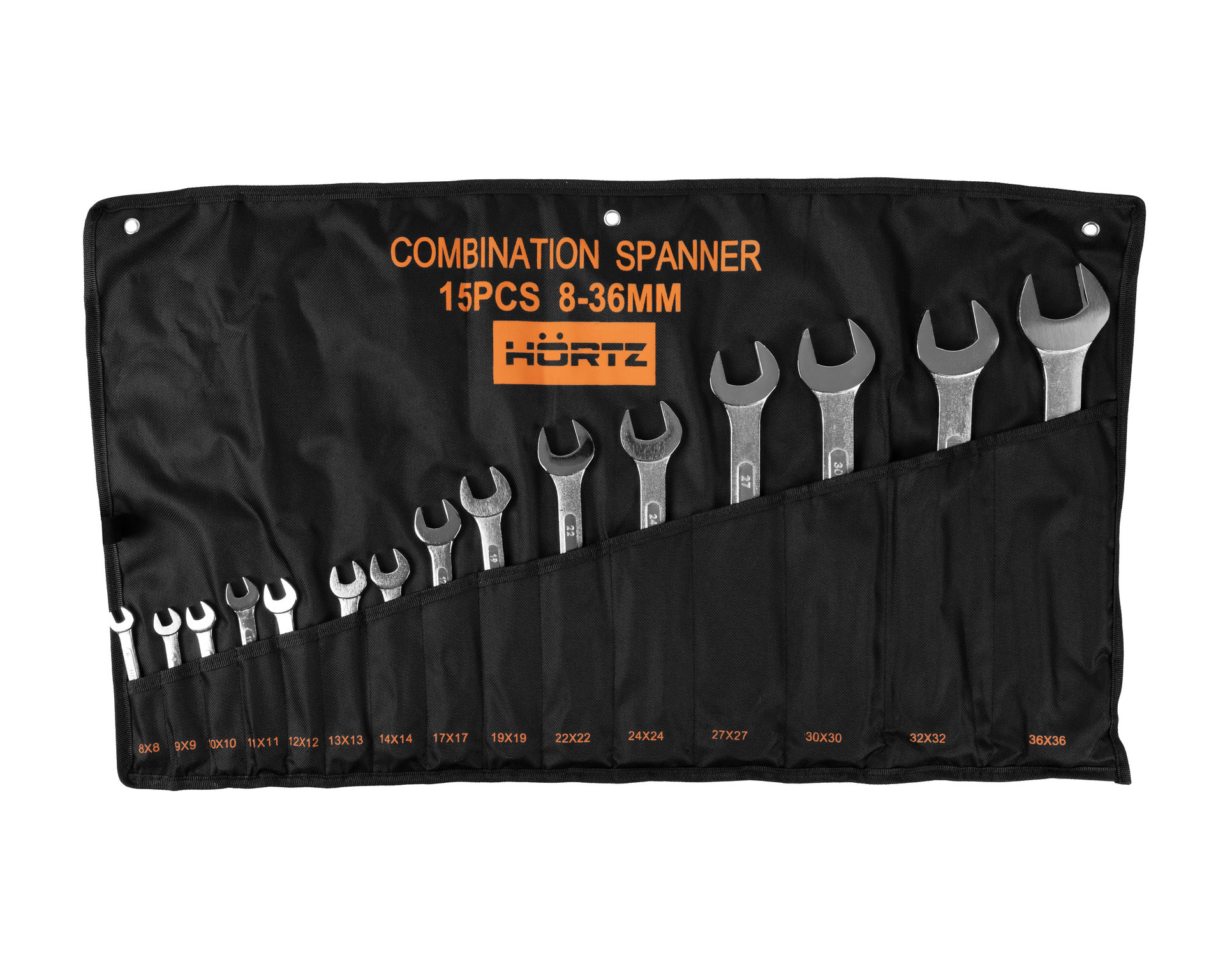 Набор ключей гаечных комбинированных 15 шт. (8-36) хромированных HORTZ