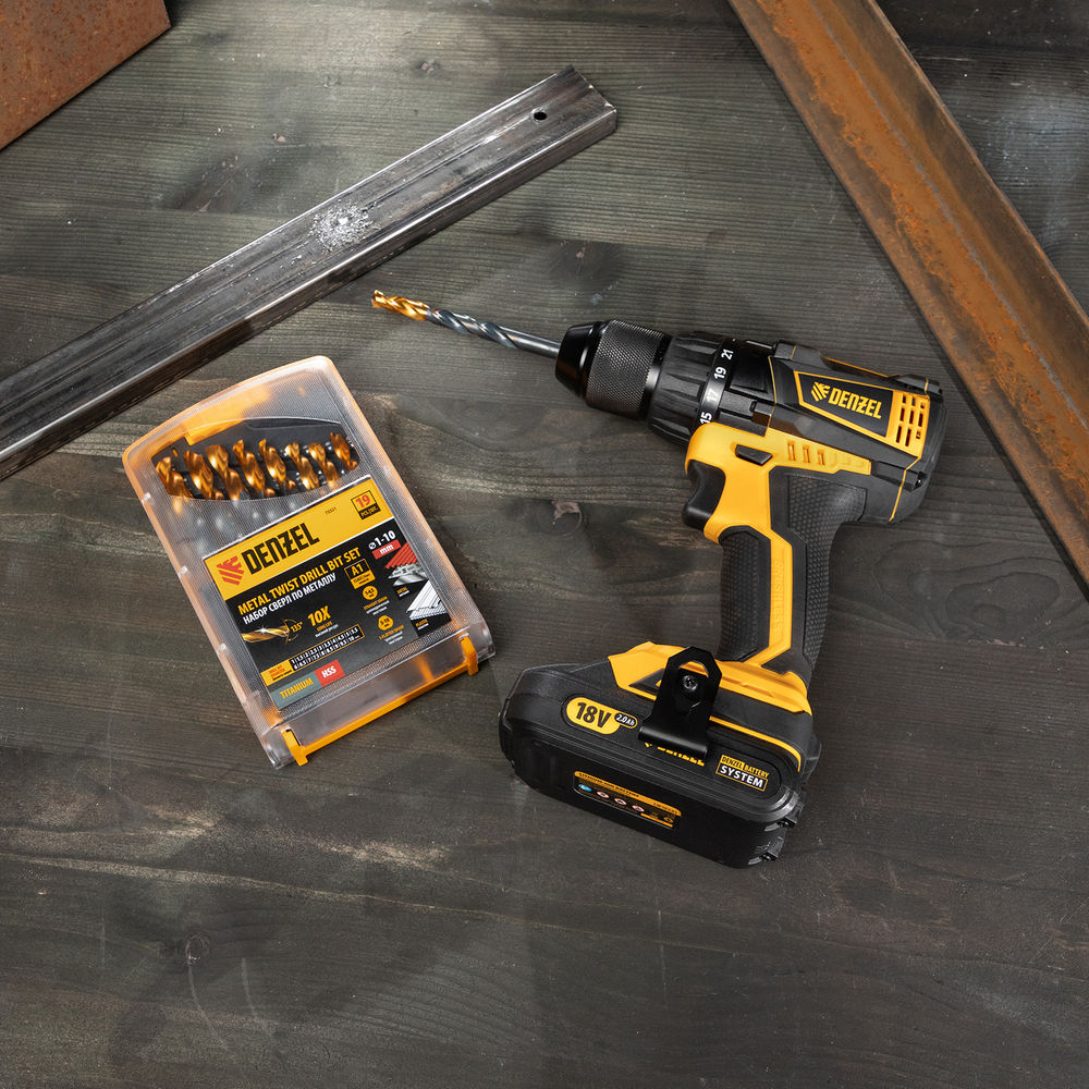 Набор сверл по металлу, 1-10 мм, HSS-Tin, Golden Tip, 19 шт Denzel (72321)