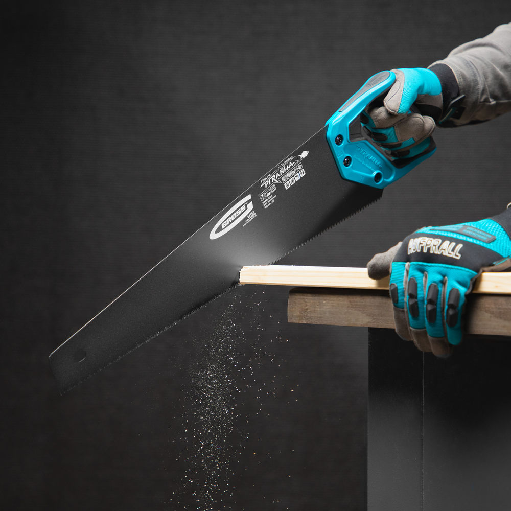 Ножовка по дереву Piranha, 500 мм, 11-12 TPI, зуб-3D, каленый зуб, тефлоновое покрытие полотна, двухкомпонентная рукоятка Gross