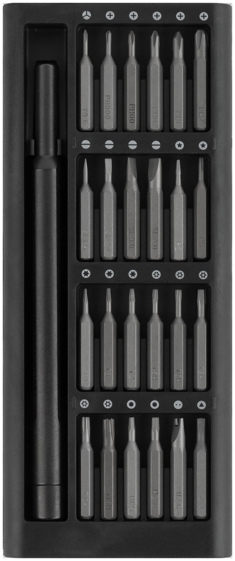 Отвертка с битами для точных работ, 24 бит сталь S2, алюминиевый кейс, Профи (56195)