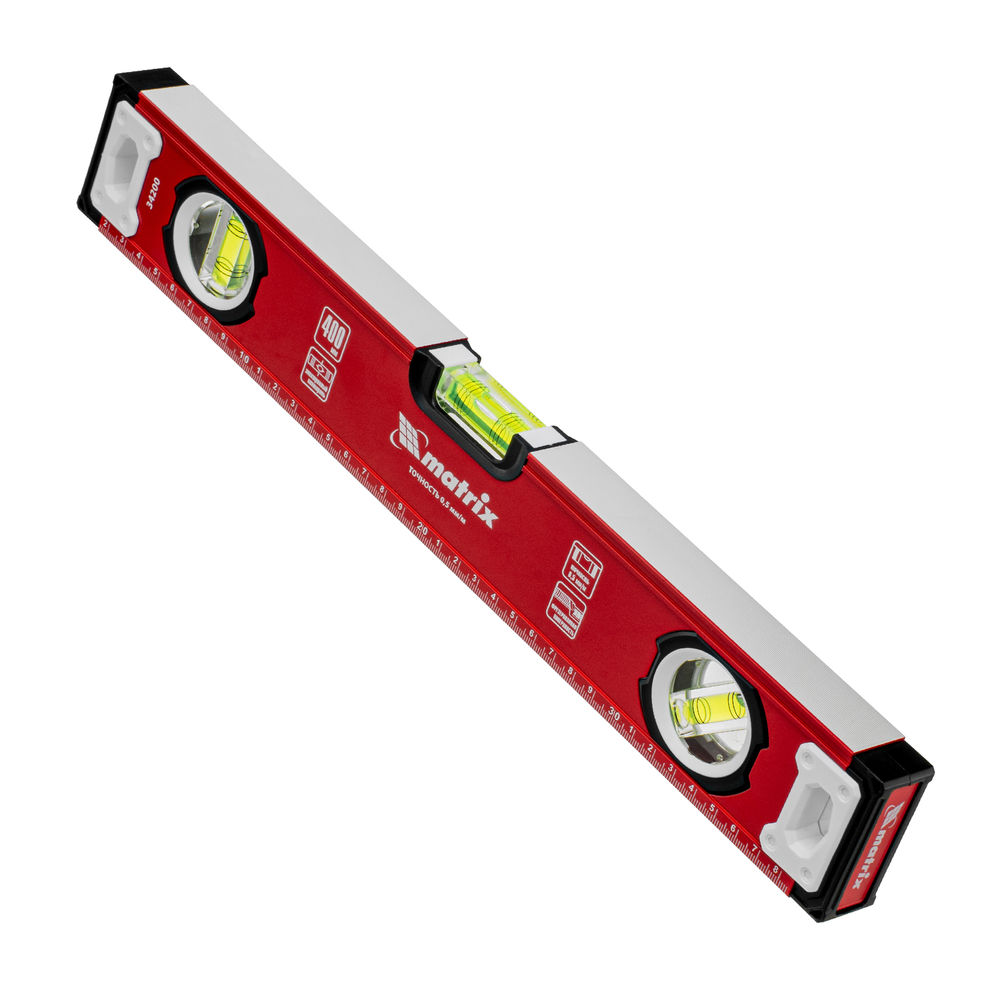 Уровень алюминиевый, фрезерованный, 3 глазка, 400 мм Matrix (34200)