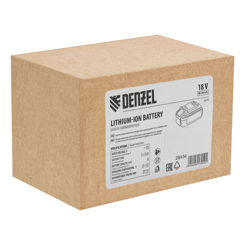 Батарея аккумуляторная IB-18-4.0, Li-Ion, 18 В, 4.0 А/ч Denzel (28434)