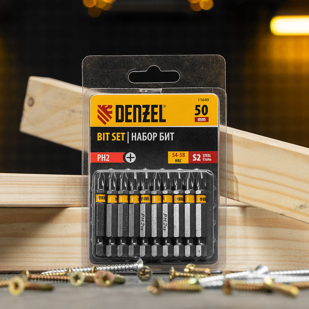 Бита PH2х50, сталь S2, шестигранный профиль, 10 шт. Е 6,3 Denzel (11649)