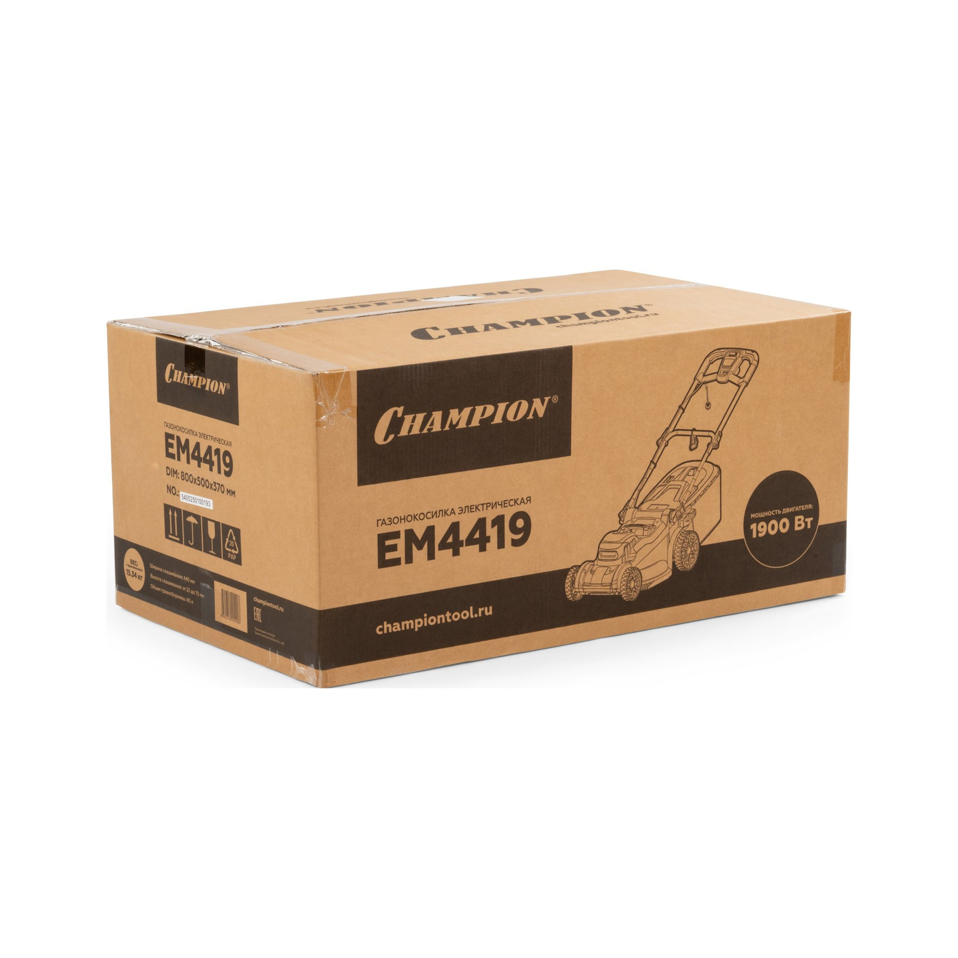 Газонокосилка эл. CHAMPION EM4419 (1,9 кВт травосб. 40л ширина 440мм 25-75мм, 17кг) (EM4419)