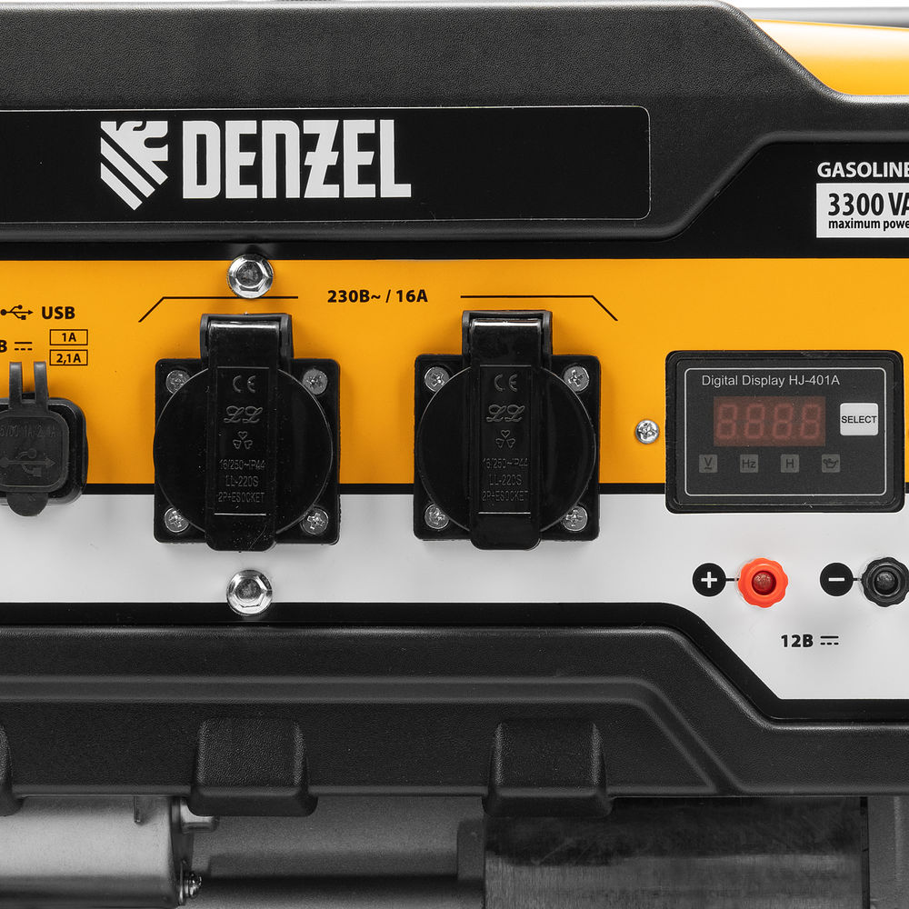 Генератор бензиновый PS-33E, 3.3 кВт, 230В, 15 л, электростартер Denzel (94537)