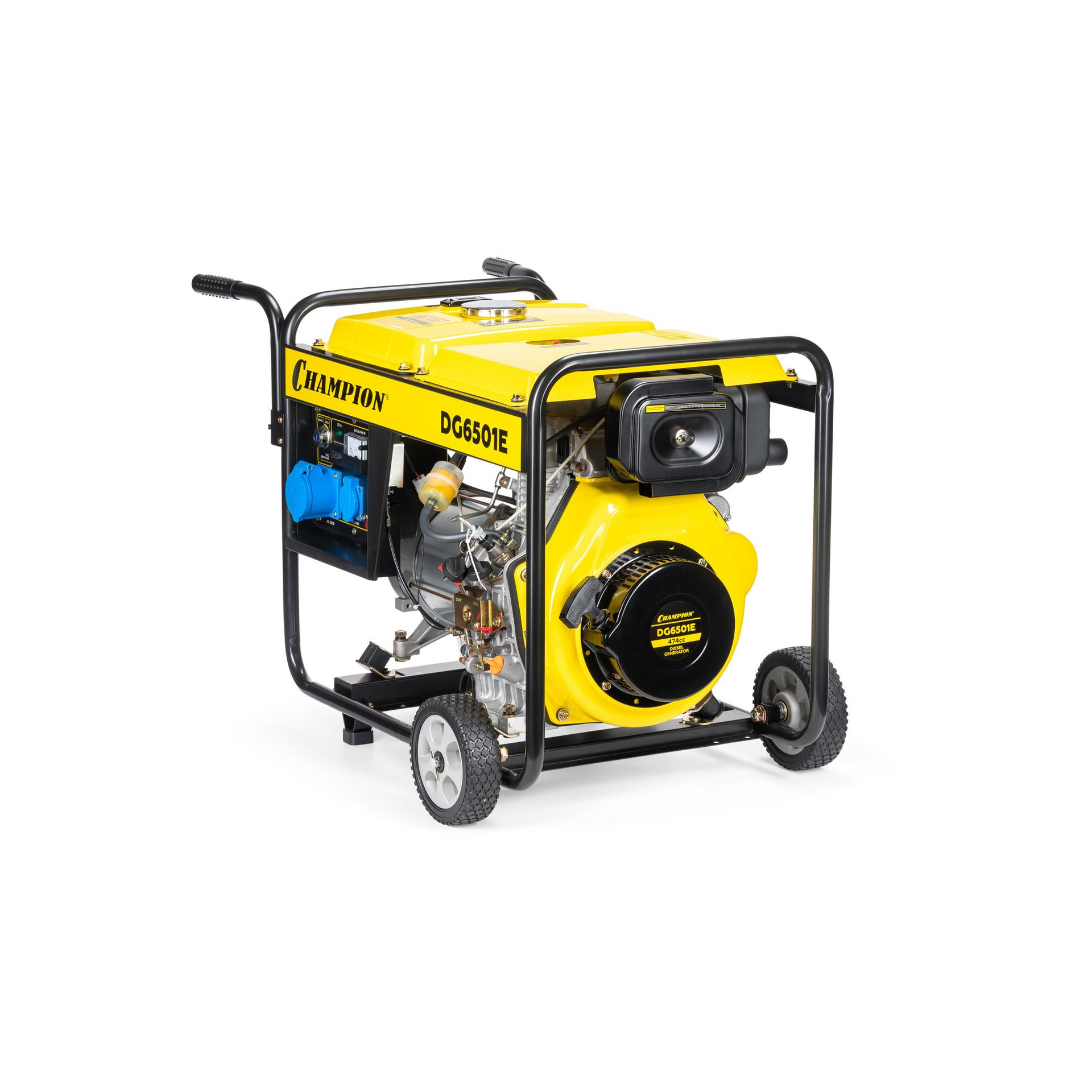 Генератор диз. CHAMPION DG6501E (5/5,5кВт 8,9лс 12,5л 12V 99кг эл.стартер, колеса, счетчик) (DG6501E)