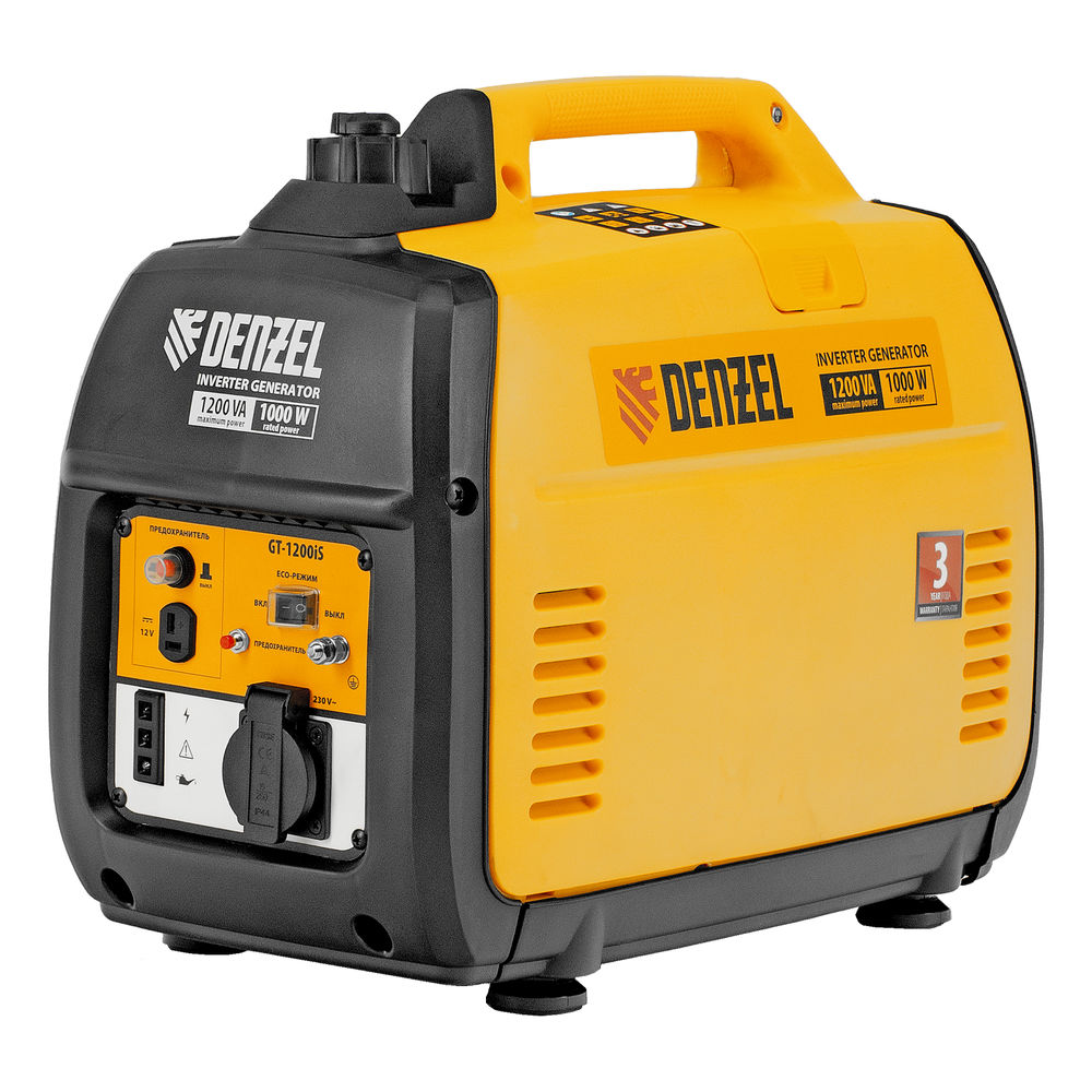 Генератор инверторный GT-1200iS, 1.2 кВт, 230 В, бак 2.4 л, закрытый корпус, ручной старт Denzel (94701)
