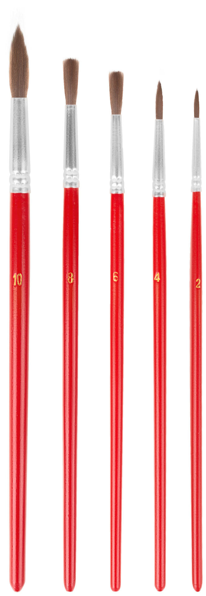 Кисти художественные, натуральная щетина, деревянная ручка, круглые, набор 5 шт. (01512)