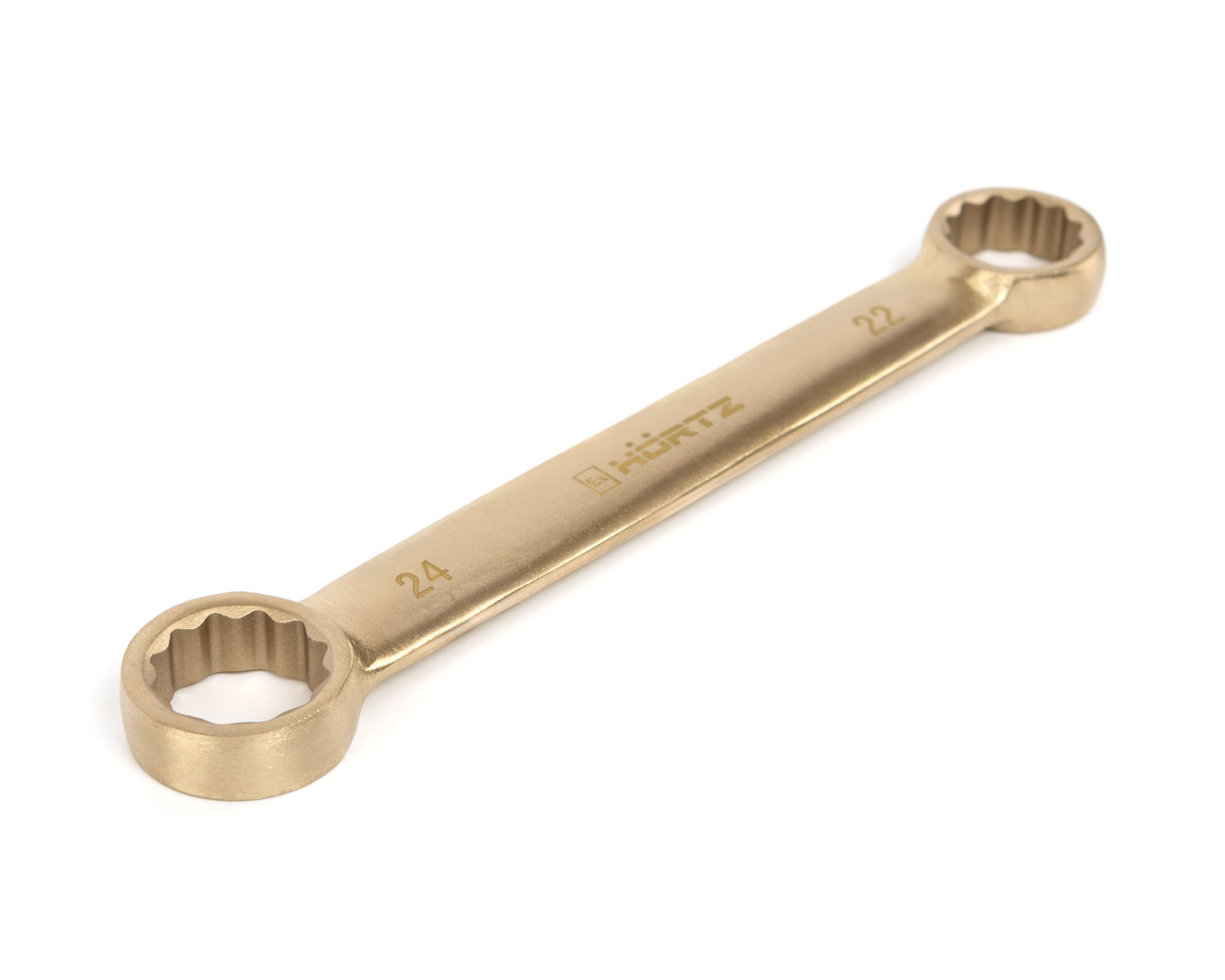 Ключ гаечный накидной двусторонний плоский 22х24 искробезопасный сплав AlCu 153A-2224, HORTZ