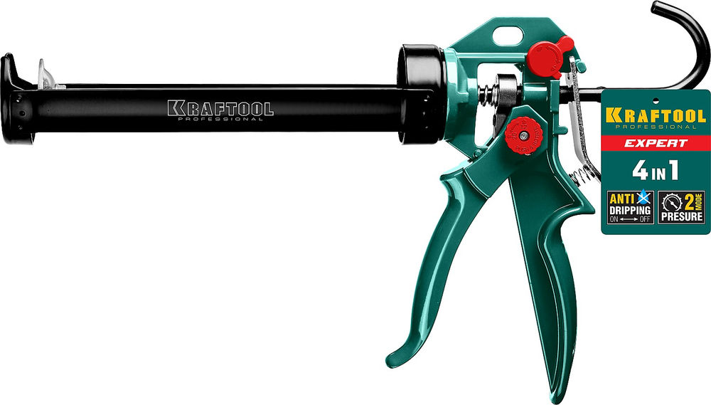 Пистолет для герметика EXPERT 4-in-1, 310 мл, антикапельная система, регулировка силы давления, усиленный скелетный поворотный KRAFTOOL 06675