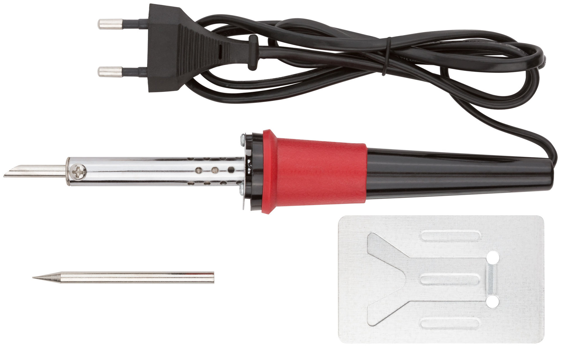 Паяльник 220 В, пластиковая ручка, доп-но подставка для паяльника и два сменных жала, D=4,8 мм, 40 Вт (60481)