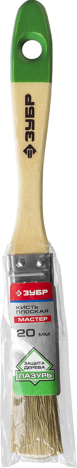 Плоская кисть ЛАЗУРЬ, 20 мм, 3/4, светлая смешанная щетина, деревянная ручка, для высокотекучих ЛКМ ЗУБР 4-01009-020