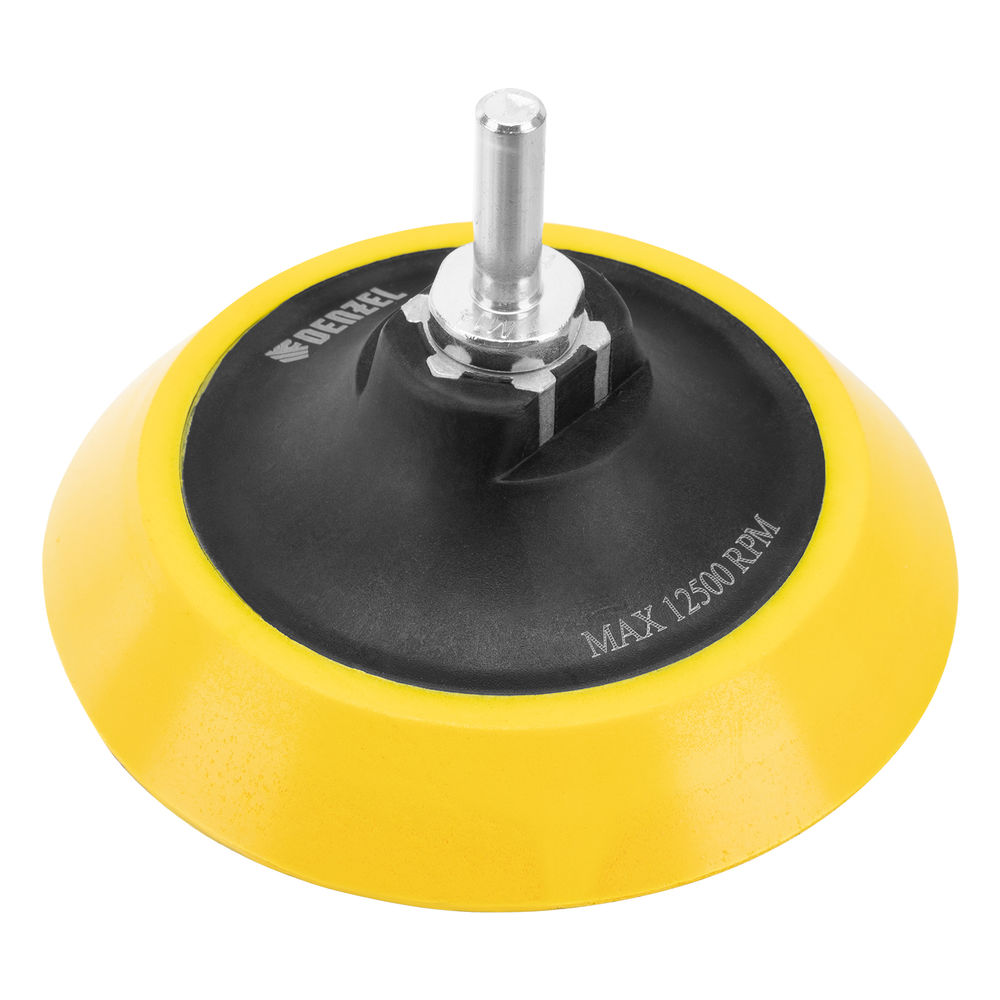 Тарелка опорная для дрели и УШМ с липучкой, 115 мм, мягкая, с адаптером c М14 на d8 Denzel (76247)