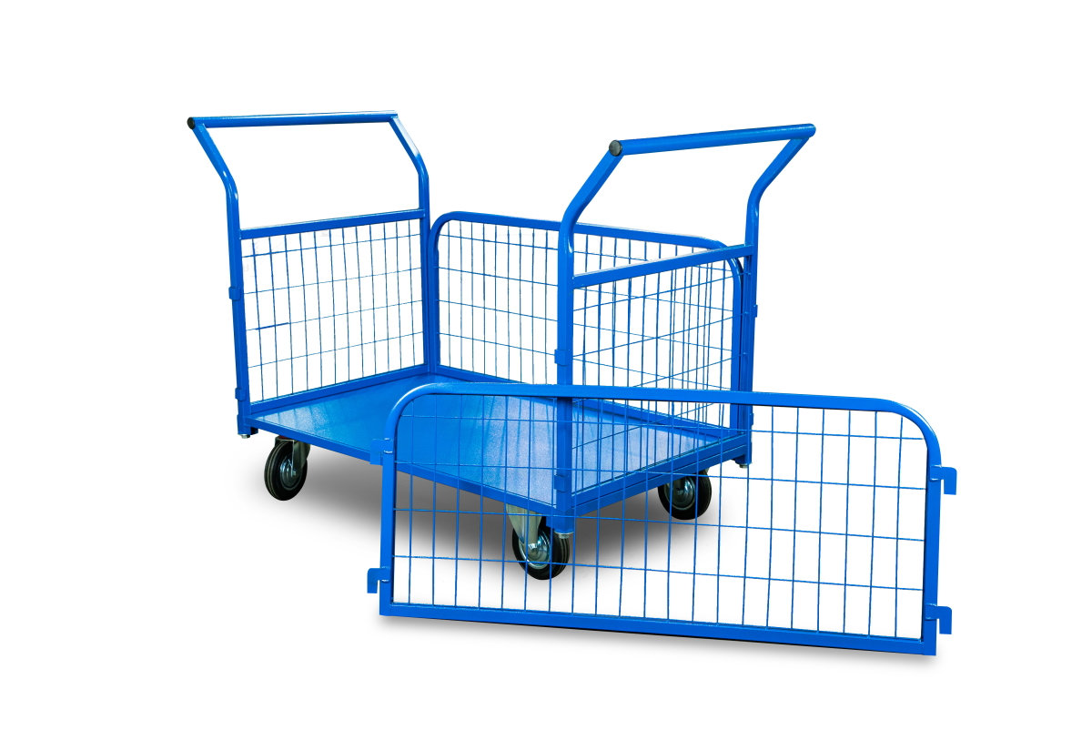 Тележка платформенная TOR ТП-3С (700х1200) с бортами из сетки и двумя ручками (колеса 160 мм) (1012415)