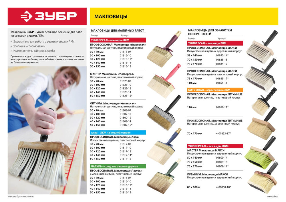 Макловица 110 мм, щетина растительное волокно, пластмассовый корпус, все виды ЛКМ ЗУБР 01858-11