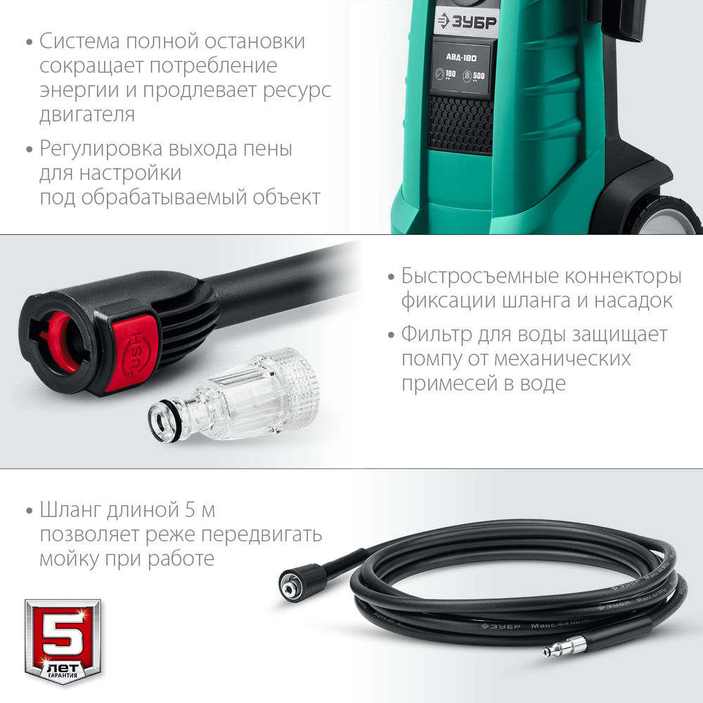 Мойка высокого давления 2300 Вт 180 Атм пистолет МИГ-180 ЗУБР АВД-180