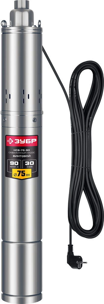 Насос скважинный винтовой 550 Вт, 90 м напор, корпус из нержавеющей стали ЗУБР НСВ-75-90