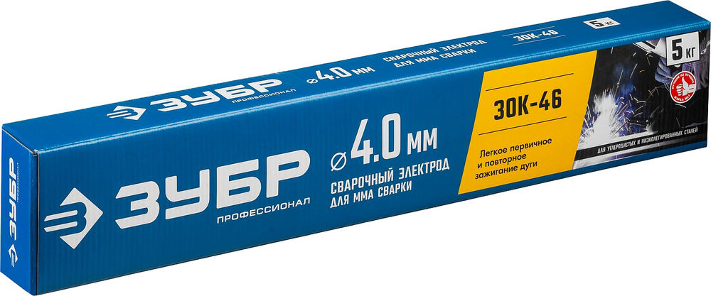 Электрод сварочный ЗОК-46 рутил-целлюлозный D 4.0 x 450 мм, 5 кг в коробке ЗУБР Профессионал 40035-4.0