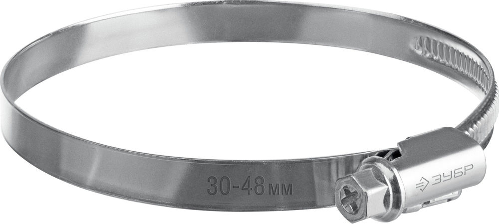 Хомут червячный Х-9Н 30 - 48 мм, накатная лента 9 мм, цинк, 50 шт ЗУБР 37807-48