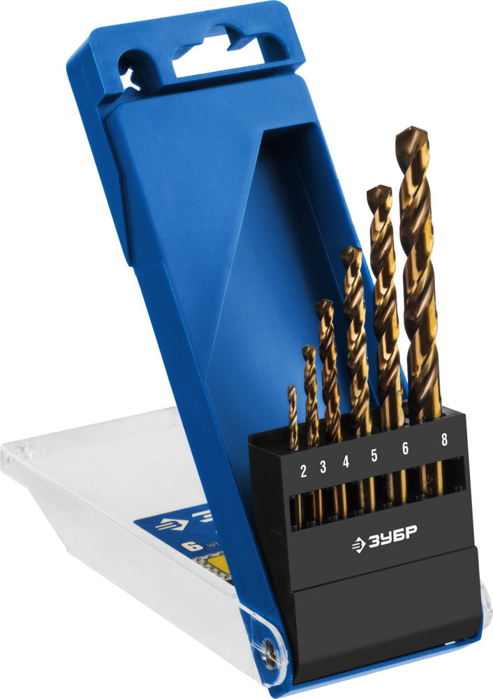 Набор сверл по металлу 6 шт (2-8 мм), сталь Р6М5К5, класс А Кобальт ЗУБР Профессионал 29626-H6