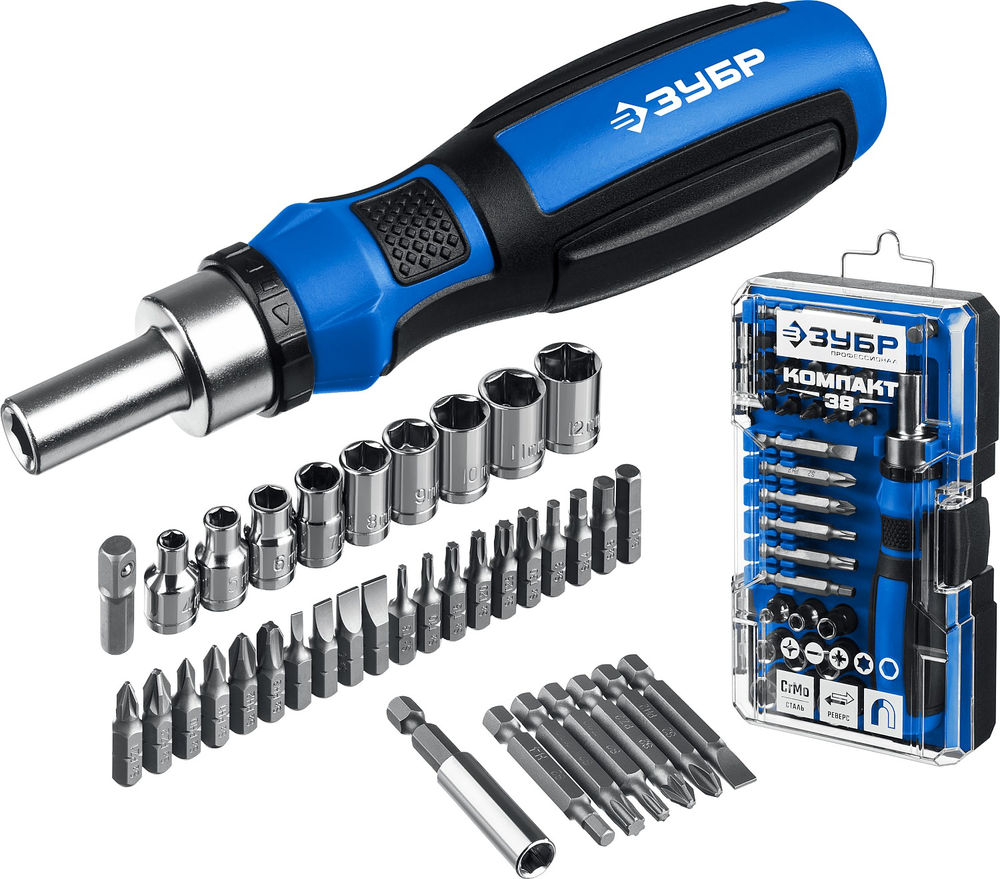 Реверсивная отвертка с насадками Компакт-38, 38 предм. ЗУБР Профессионал 25165-H38_z01