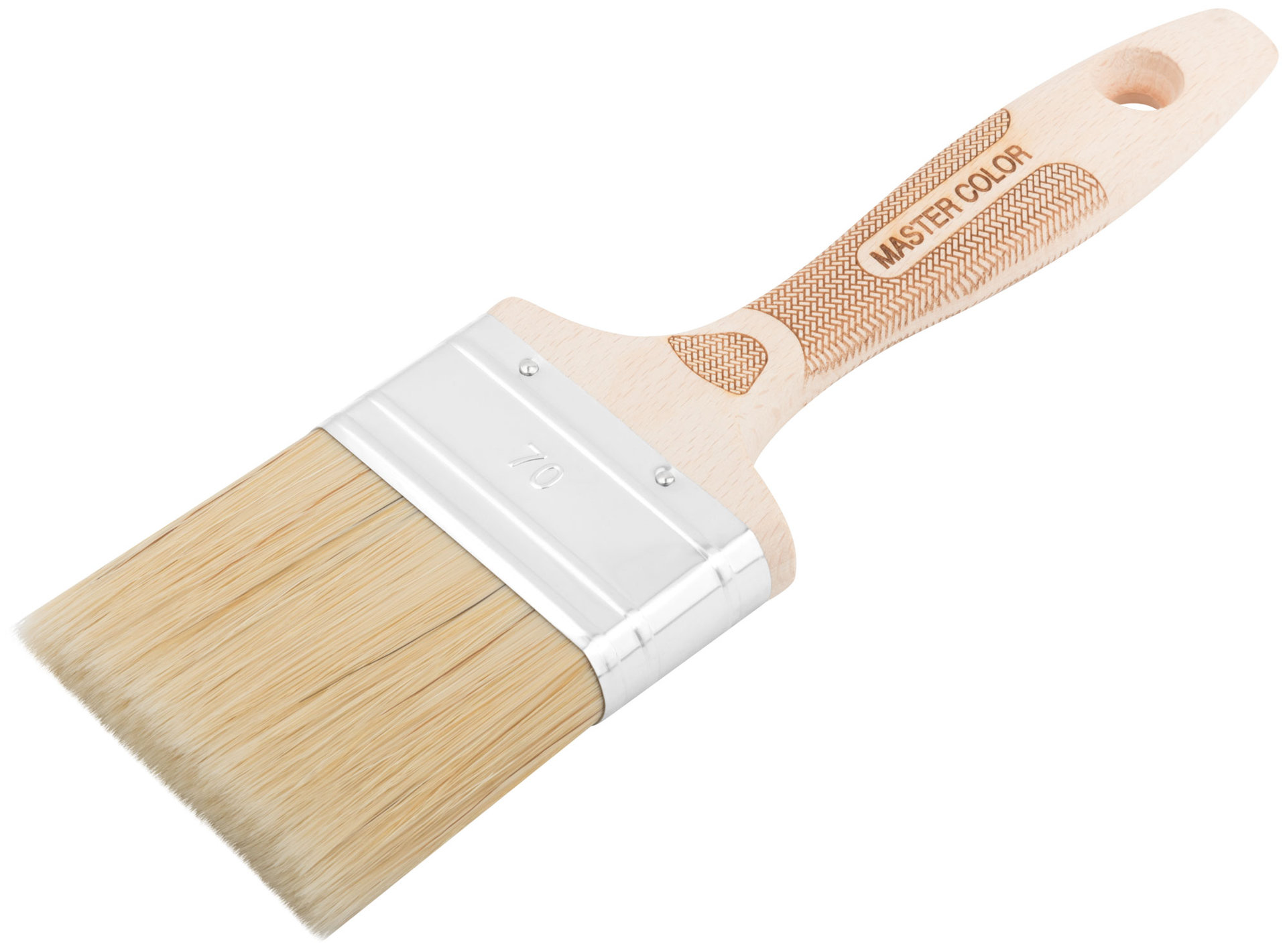 Кисть флейцевая, толщ. 18 мм, 70% ПБT/30% светлая натур. щетина, нерж. обжим, буковая ручка, ширина 70 мм (30-0045)