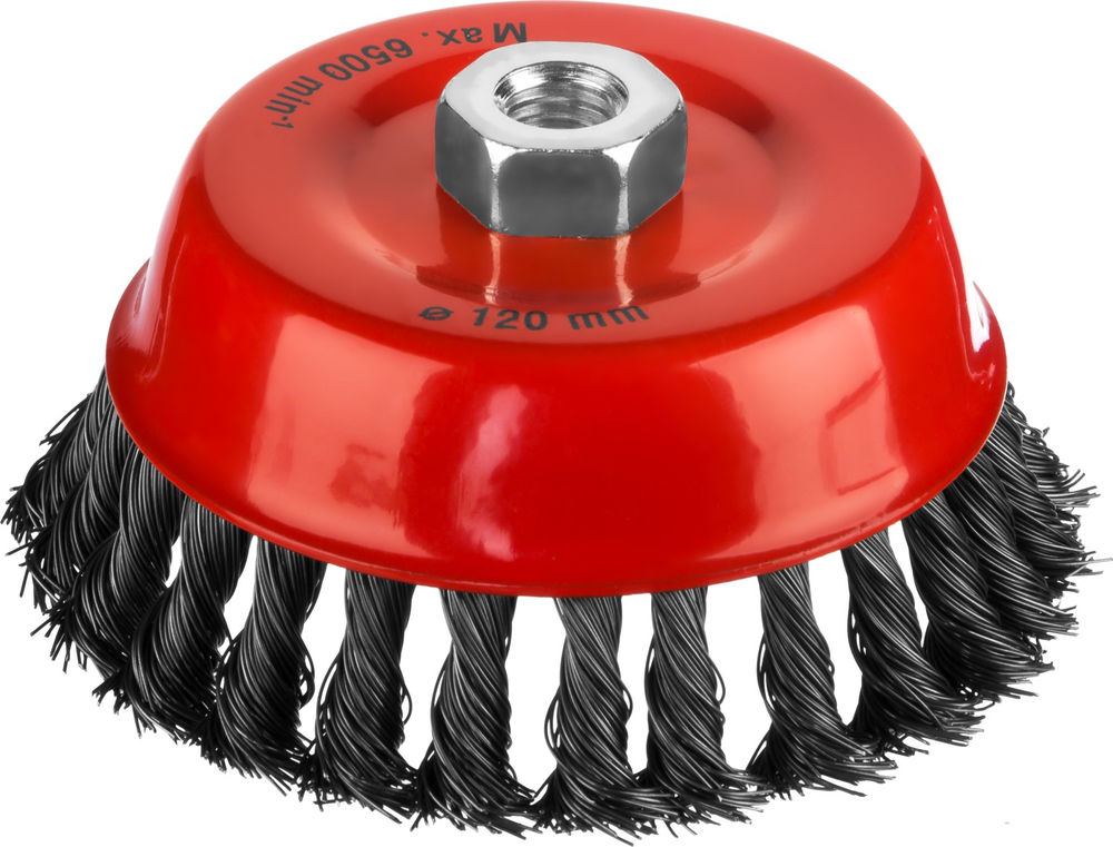 Чашечная щетка-крацовка для УШМ 120 мм, жгутированная стальная проволока 0.5 мм MIRAX 35104-120