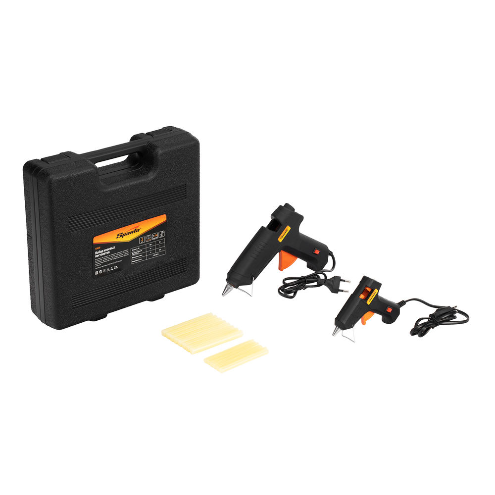 Набор клеевых пистолетов в кейсе, 7/11 мм, 20/100 Вт, 3/8 г/мин, выключатель Sparta (93038)