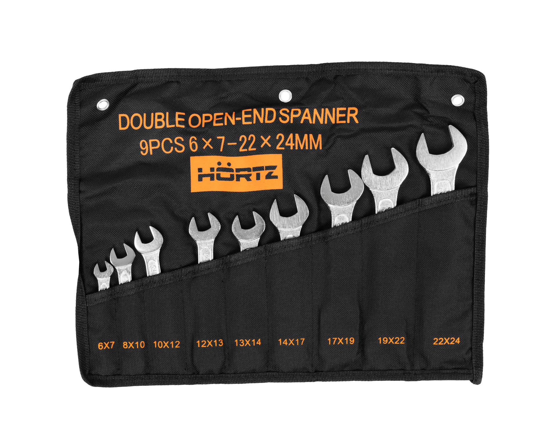 Набор ключей гаечных (рожковых) двусторонних 9 шт. (6-24) хромированных HORTZ
