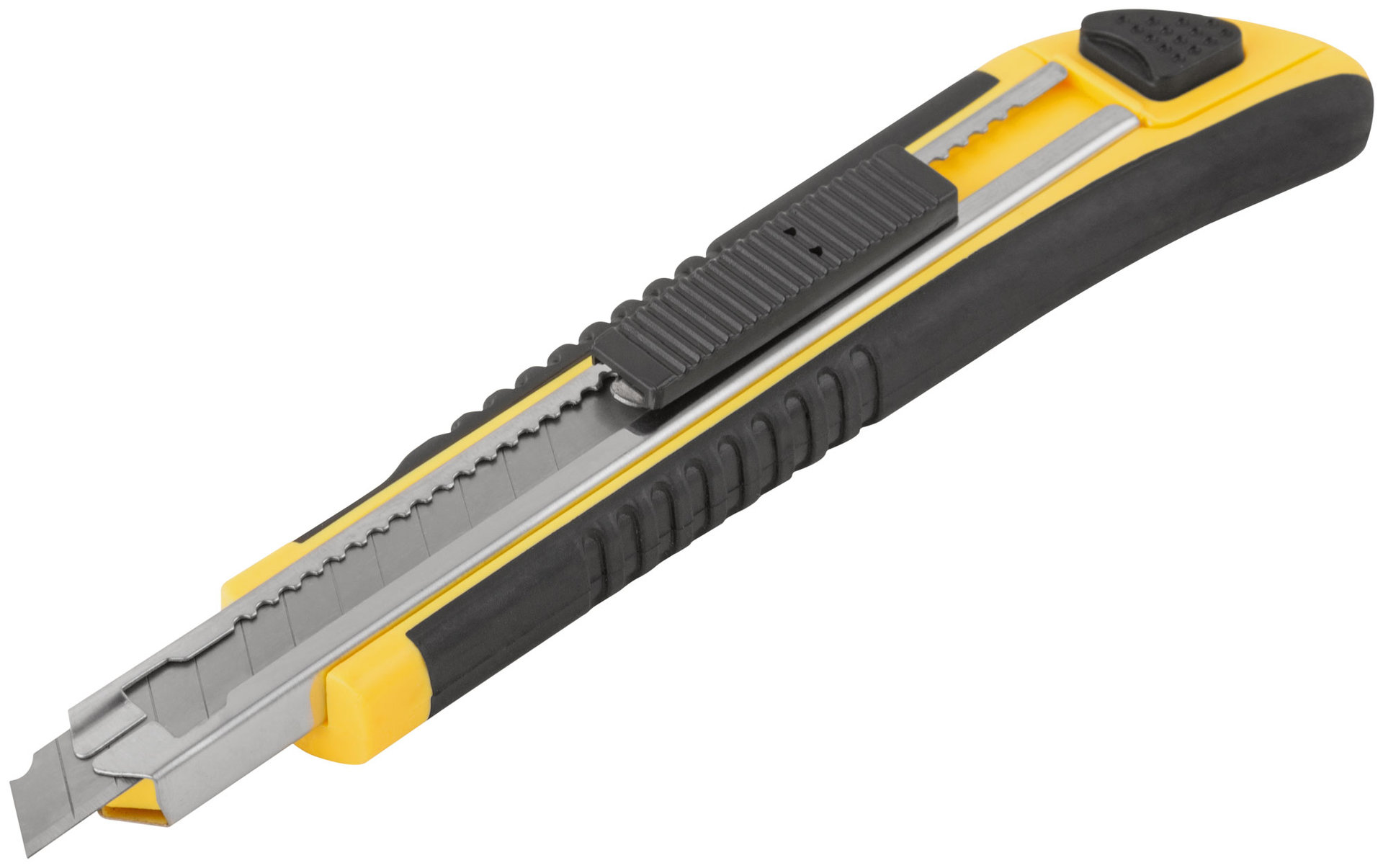 Нож технический 9 мм усиленный прорезиненный, кассета 3 лезвия (10213)