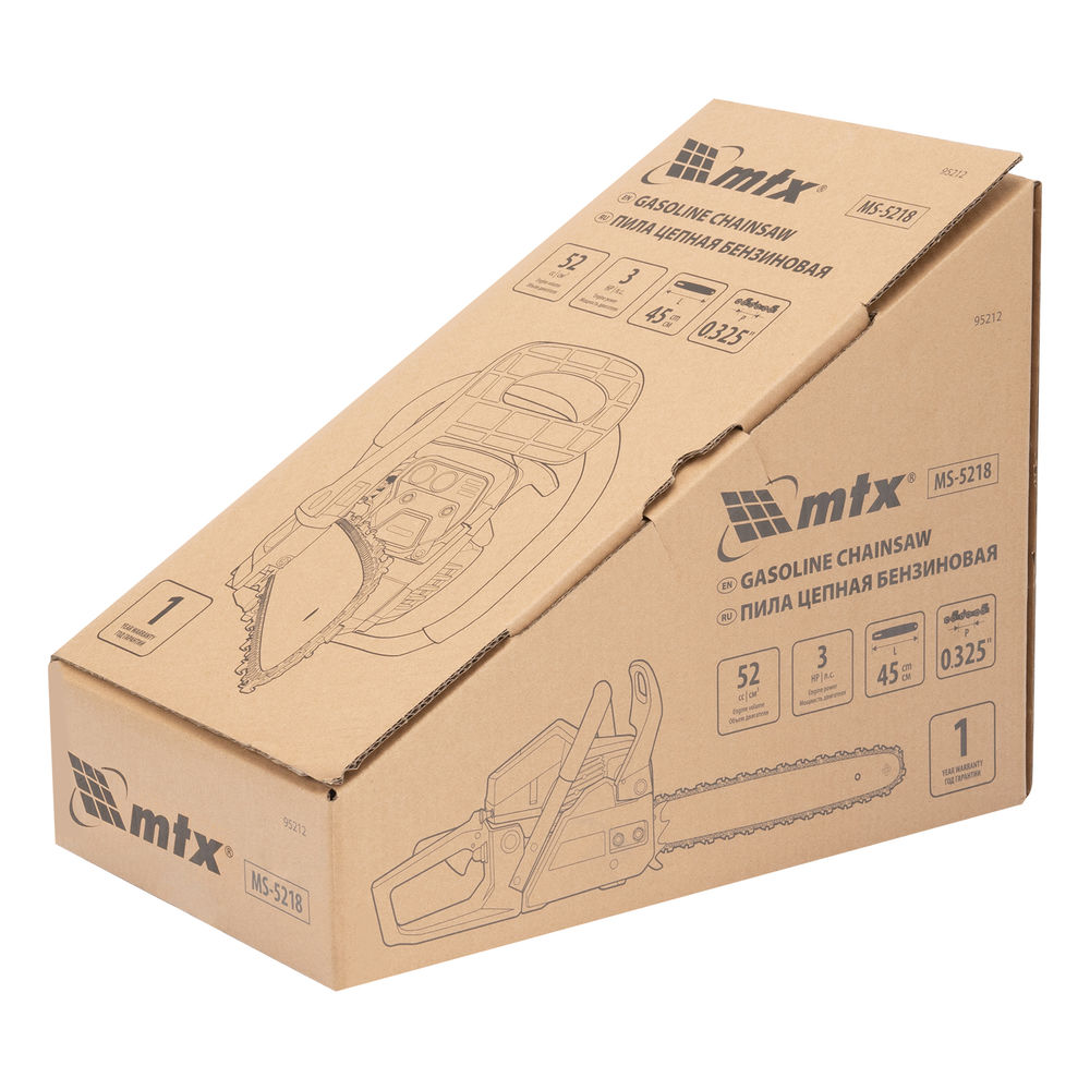 Пила цепная бензиновая шина 45 см 52см? 3 л.с. шаг 0,325 паз 1,5 мм 72 зв MS-5218 MTX 95212