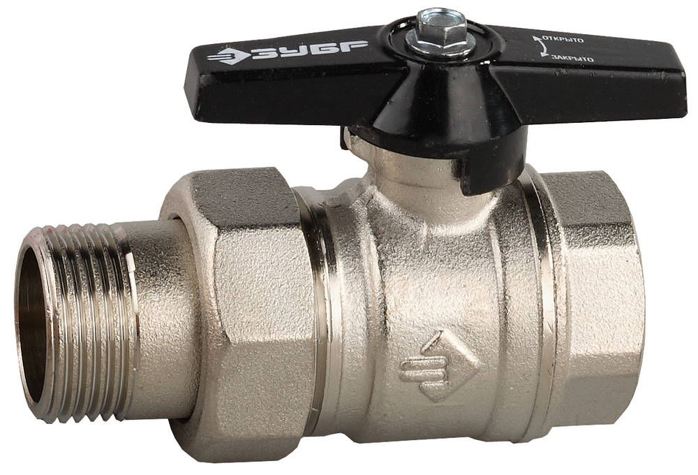 Шаровой кран полнопроходной d 1, ручка «бабочка», «мама-папа», с накидной гайкой ЗУБР 4-51327-C-1