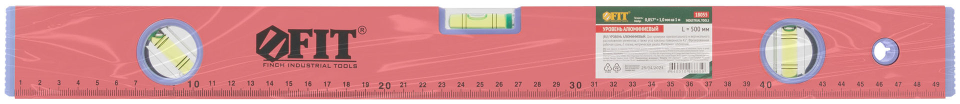 Уровень Стандарт, 3 глазка, красный корпус, фрезерованная рабочая грань, шкала 500 мм (18055)