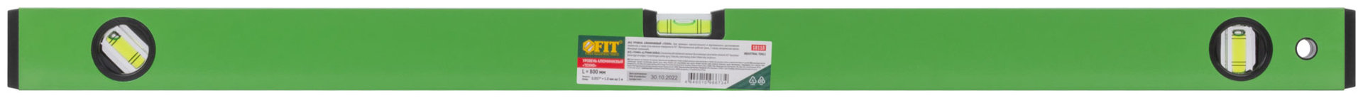 Уровень Техно, 3 глазка, зеленый корпус, фрезерованная рабочая грань, шкала 800 мм (18118)