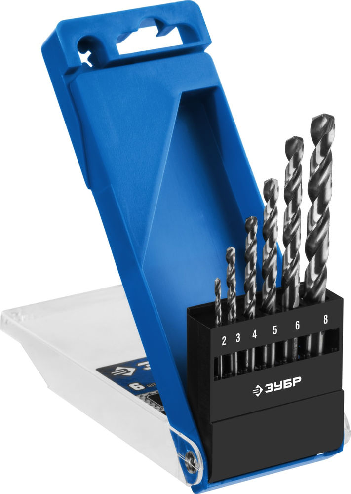Набор сверл по металлу 2-8 мм 6 шт сталь Р6М5 класс А ЗУБР ПРОФ-А Профессионал 29625-H6