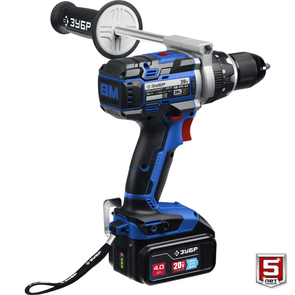 Бесщеточная дрель-шуруповерт 20 В 100 Н·м 2 АКБ 4 А·ч кейс Профессионал ЗУБР Т7 DB-211-42