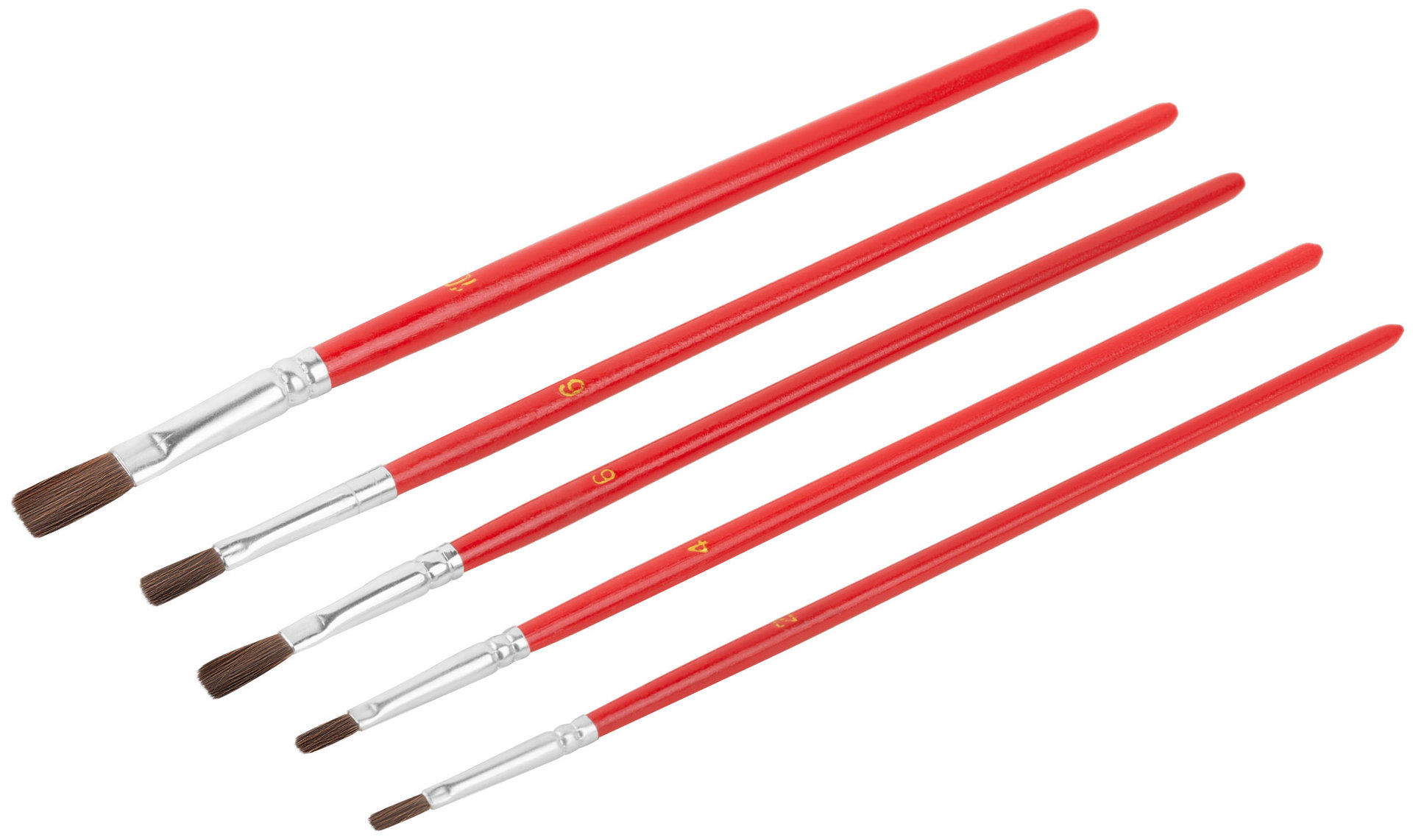 Кисти художественные, натуральная щетина, деревянная ручка, плоские, набор 5 шт. (01515)
