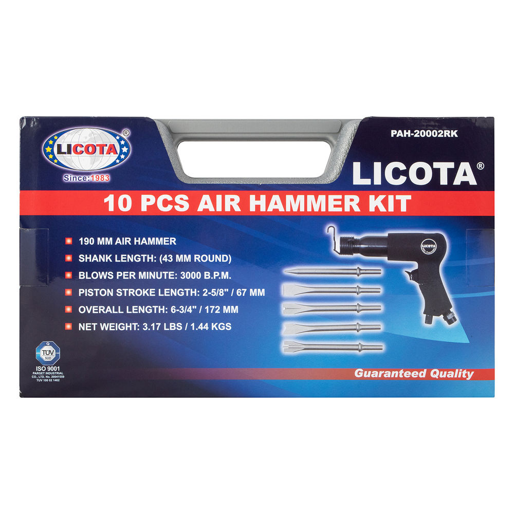 Молоток пневматический в комплекте с зубилами в кейсе 10пр., Энерг. уд. 7,2Дж Licota PAH-20002RK