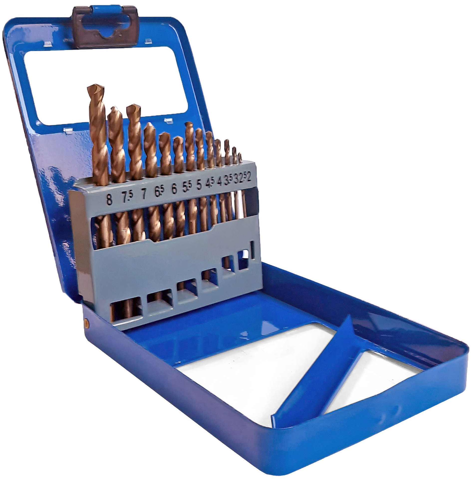 Набор сверл по металлу с кобальтом 5% в металлической коробке; 2-8 мм (через 0,5 мм), 13 шт., Cutop Profi (48-603)