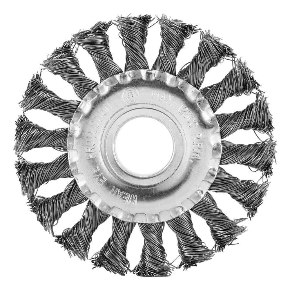 Щетка для УШМ, 100 мм, посадка 22.2 мм, плоская, крученая проволока 0.5 мм Сибртех (746307)