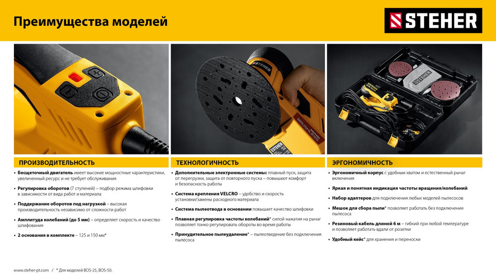 Машина плоскошлифовальная бесщеточная 70х198 мм, 300 Вт, 3 мм STEHER BPS-720