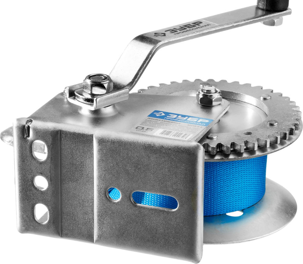 Лебёдка ручная барабанная тяговая ленточная 0.5 т, 8 м ЗУБР Профессионал 43115-0.5