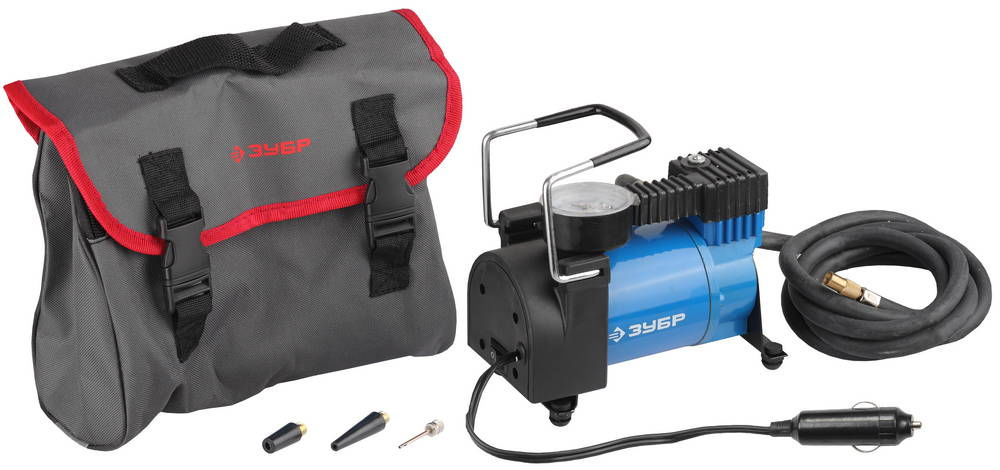 Компрессор автомобильный 10 атм., провод 3 м, шланг 2 м, 3 насадки ЗУБР 61127