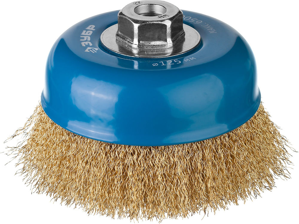 Щетка-крацовка чашечная для УШМ 125 мм, витая стальная латунированная проволока 0.3 мм ЗУБР Профессионал 3526-125_z02