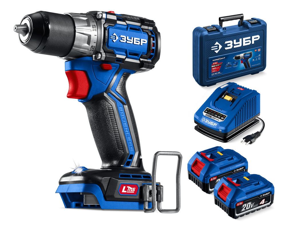 Бесщеточная дрель-шуруповерт 20 В 50 Н·м 2 АКБ LMS 4 А·ч кейс ПРОФЕССИОНАЛ ЗУБР КОМПАКТ #3 DB-50-42