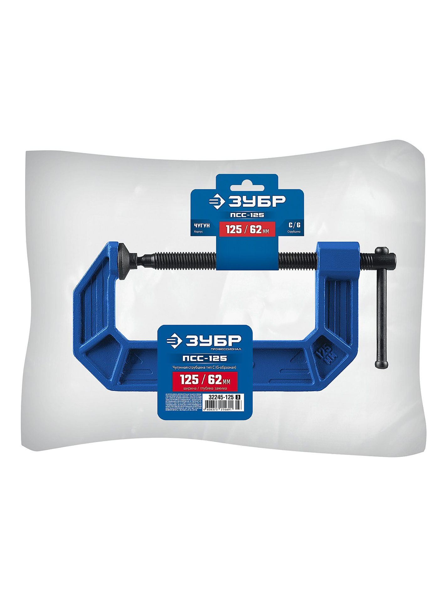 ЗУБР ПСС-125, 125 мм,чугунная струбцина тип С (G-образная), Профессионал (32245-125_z03)