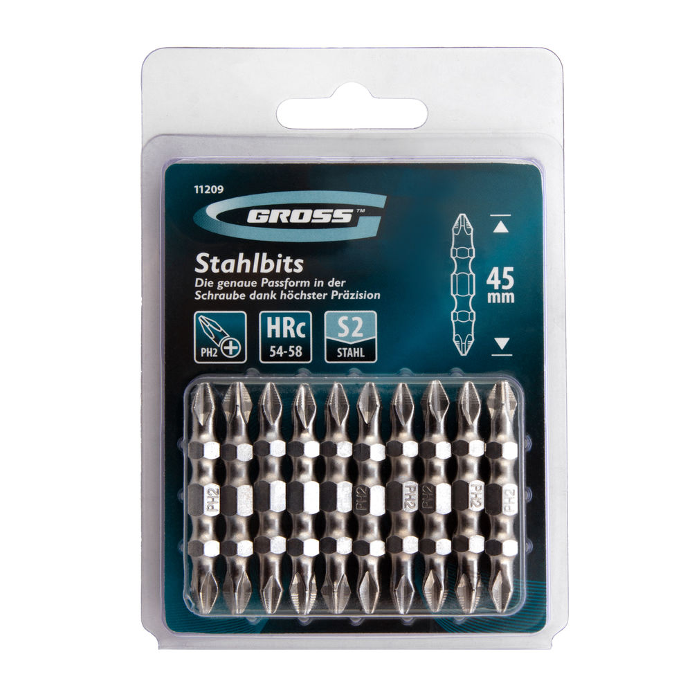 Бита двухсторонняя, PH2-PH2 х 45 мм, сталь S2, 10 шт. Gross (11209)
