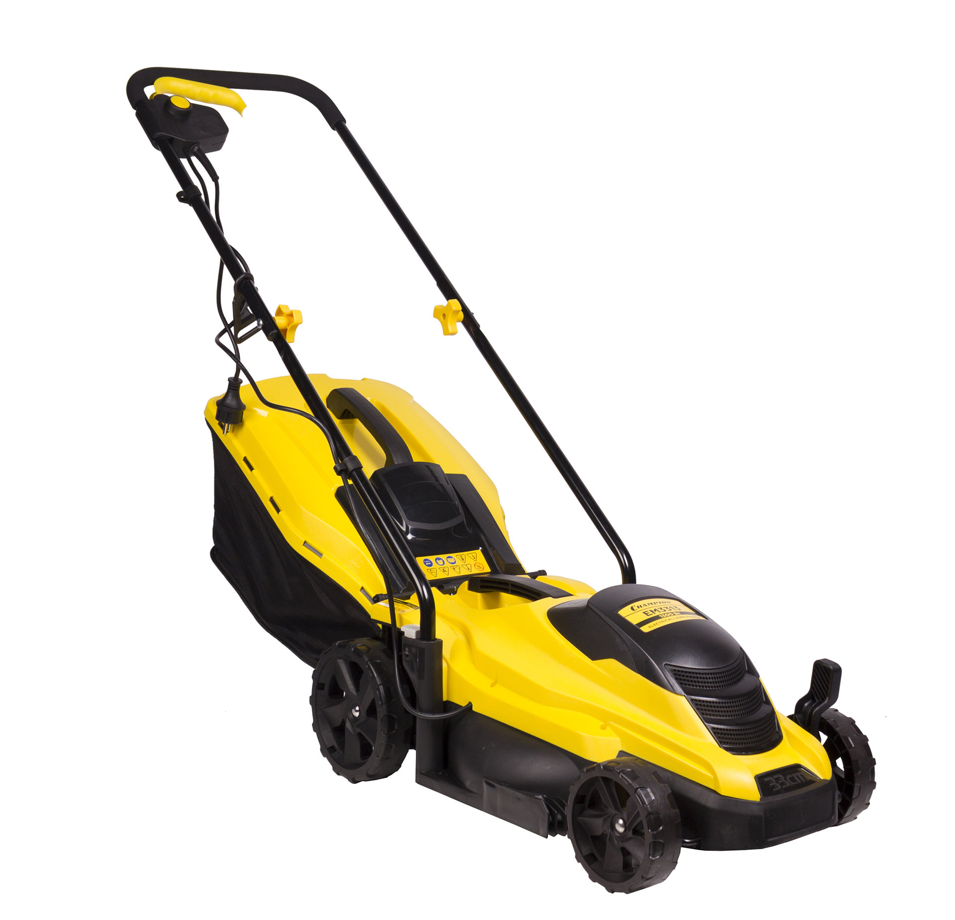 Газонокосилка эл. CHAMPION EM3313 (1,3 кВт пласт.+ткань травосб. 35л ширина 330мм 25-65мм, 8,8кг) (EM3313)