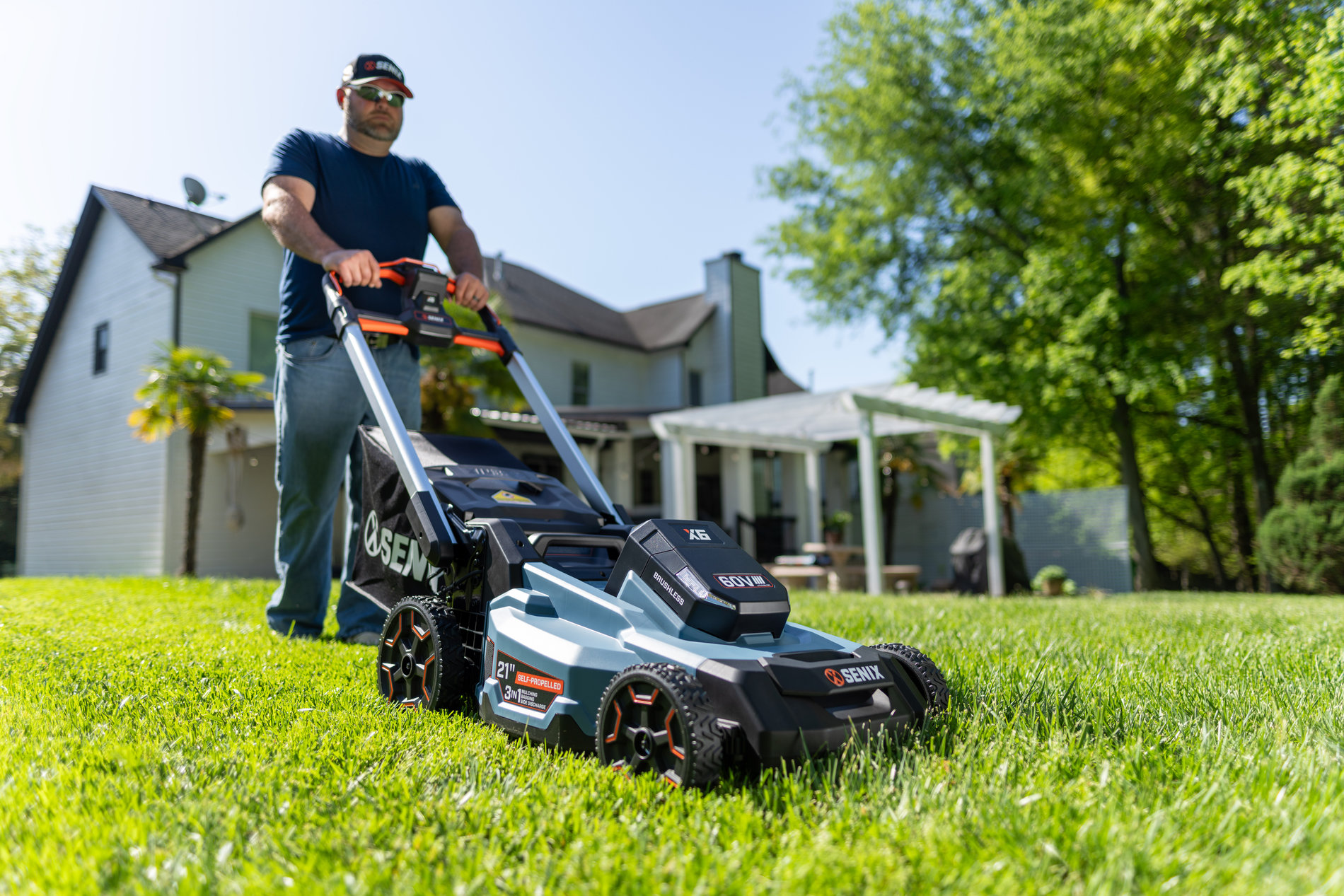 Газонокосилка самоходная аккумуляторная, серия X6, 60В, 3-в-1, 53 см., 1 аккумулятор 4Ач, ЗУ