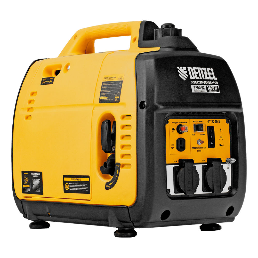 Генератор инверторный GT-2200iS, 2.2 кВт, 230 В, бак 4 л, закрытый корпус, ручной старт Denzel (94702)